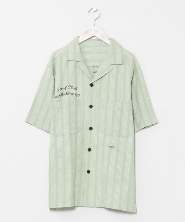 SURF＆Palms Seersucker Embroidered Work Shirt by Kahiko - Ametsuchi