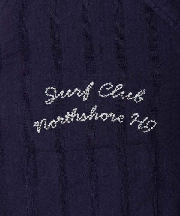 SURF＆Palms Seersucker Embroidered Work Shirt by Kahiko - Ametsuchi