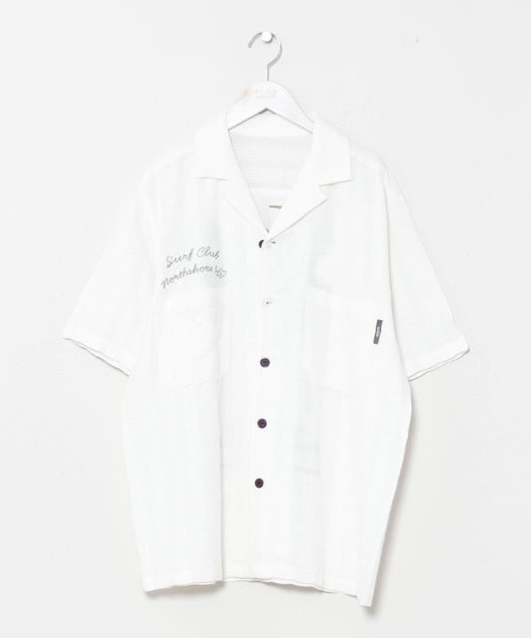 SURF＆Palms Seersucker Embroidered Work Shirt by Kahiko - Ametsuchi