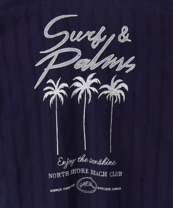 SURF＆Palms Seersucker Embroidered Work Shirt by Kahiko - Ametsuchi