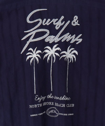 SURF＆Palms Seersucker Embroidered Work Shirt by Kahiko - Ametsuchi