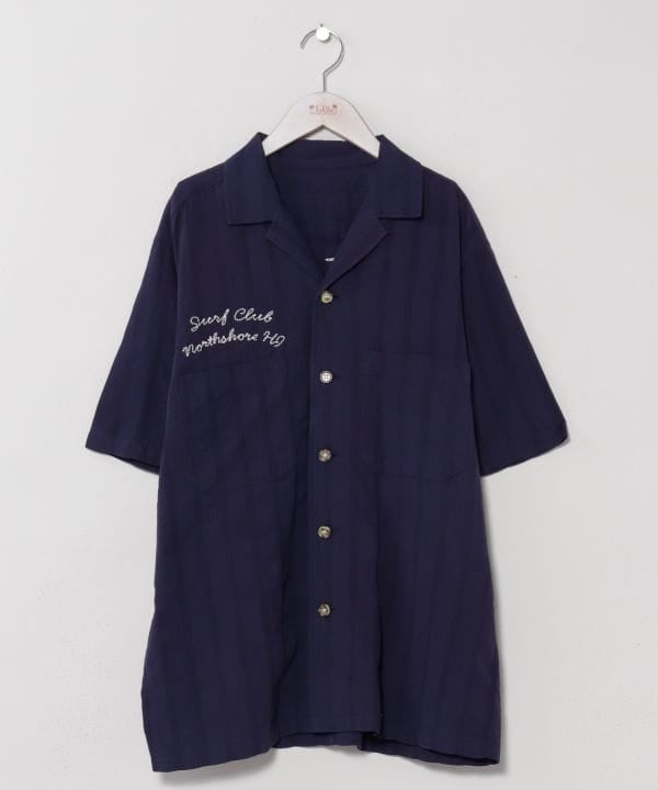 SURF＆Palms Seersucker Embroidered Work Shirt by Kahiko - Ametsuchi