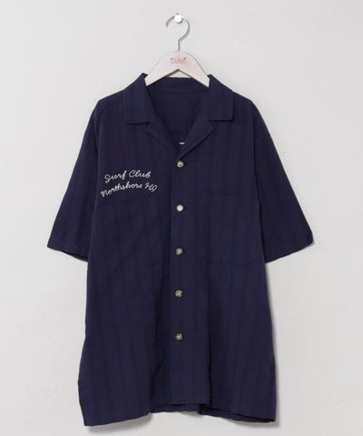 SURF＆Palms Seersucker Embroidered Work Shirt by Kahiko - Ametsuchi