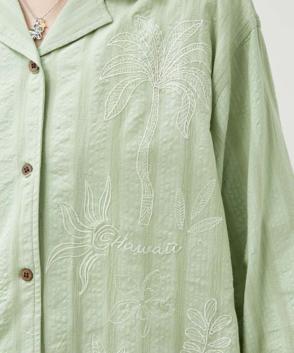 SURF＆Palms Embroidered Seersucker Shirt by Kahiko - Ametsuchi