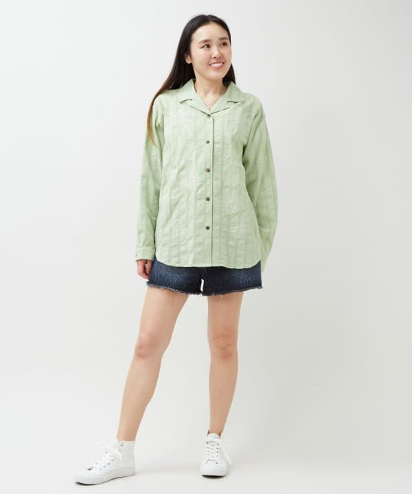 SURF＆Palms Embroidered Seersucker Shirt by Kahiko - Ametsuchi