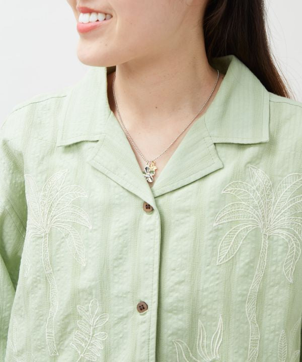 SURF＆Palms Embroidered Seersucker Shirt by Kahiko - Ametsuchi