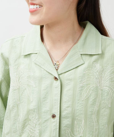 SURF＆Palms Embroidered Seersucker Shirt by Kahiko - Ametsuchi