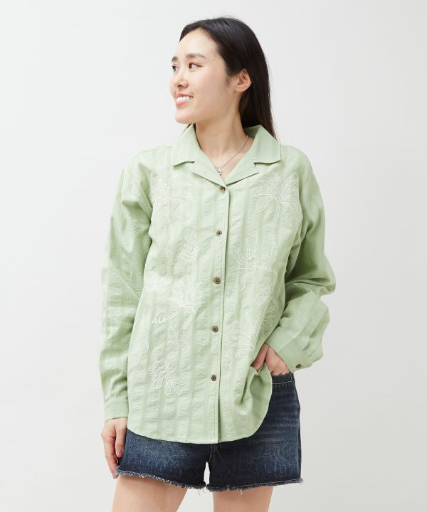 SURF＆Palms Embroidered Seersucker Shirt by Kahiko - Ametsuchi