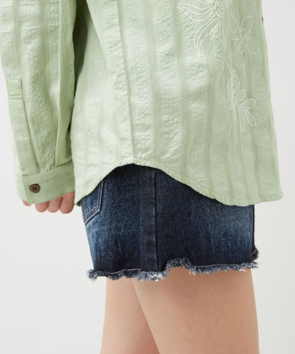 SURF＆Palms Embroidered Seersucker Shirt by Kahiko - Ametsuchi