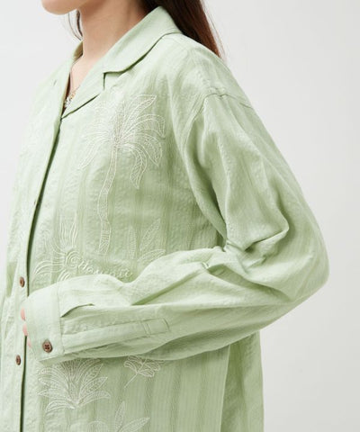SURF＆Palms Embroidered Seersucker Shirt by Kahiko - Ametsuchi