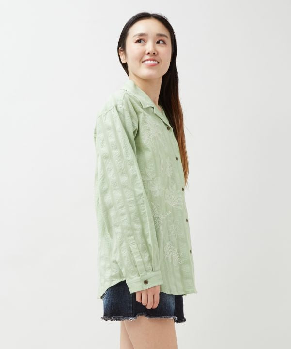 SURF＆Palms Embroidered Seersucker Shirt by Kahiko - Ametsuchi