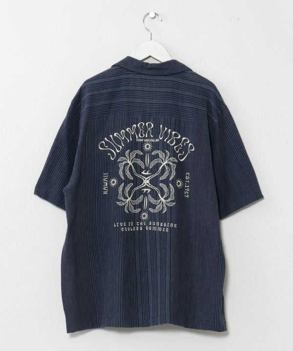 SURF＆Palms Jacquard Resort Men Shirt by Kahiko - Ametsuchi