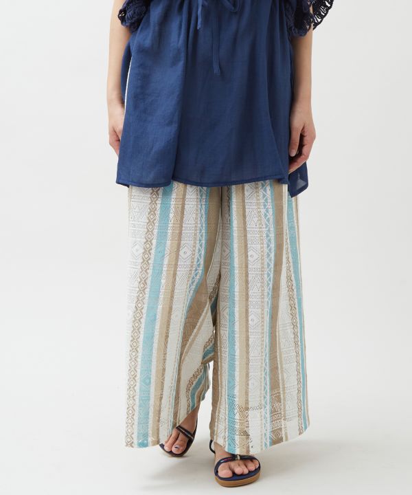 SURF＆Palms Tribal Lace Flare Pants by Kahiko - Ametsuchi
