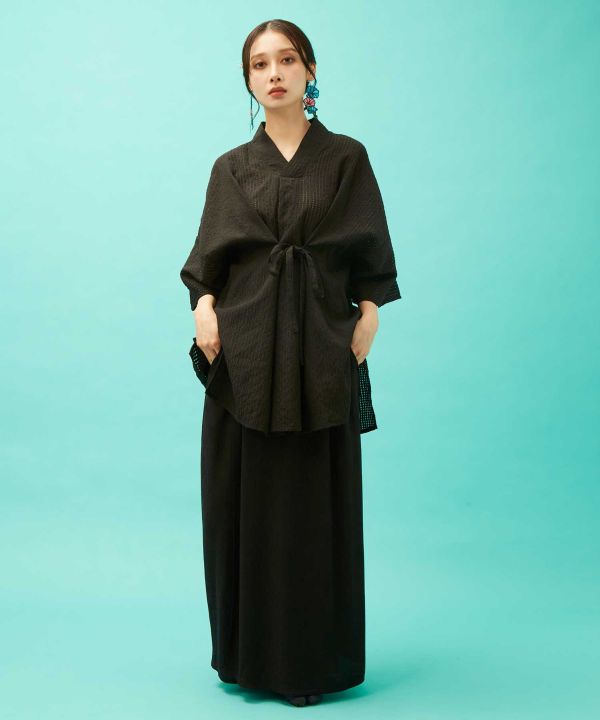 SUKASHI KAZE - Japanese Check Layered Top by Kaya - Ametsuchi