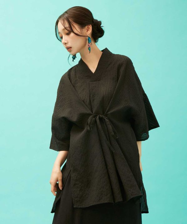 SUKASHI KAZE - Japanese Check Layered Top by Kaya - Ametsuchi