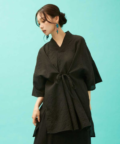 SUKASHI KAZE - Japanese Check Layered Top by Kaya - Ametsuchi