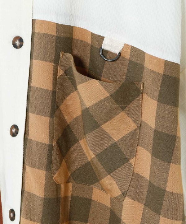 Women Mixed Fabric Shirt Dress by AMINA - Ametsuchi