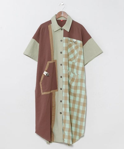 Women Mixed Fabric Shirt Dress by AMINA - Ametsuchi
