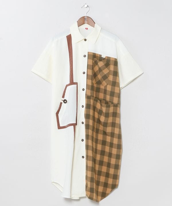 Women Mixed Fabric Shirt Dress by AMINA - Ametsuchi