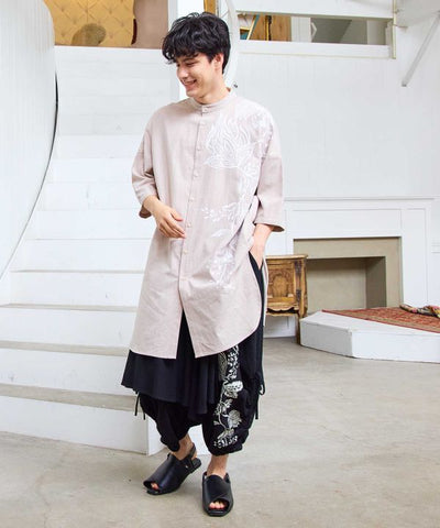 Pattern Stand Collar Long Shirt