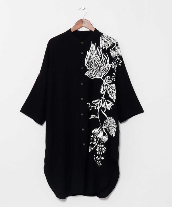 Pattern Stand Collar Long Shirt by AMINA - Ametsuchi