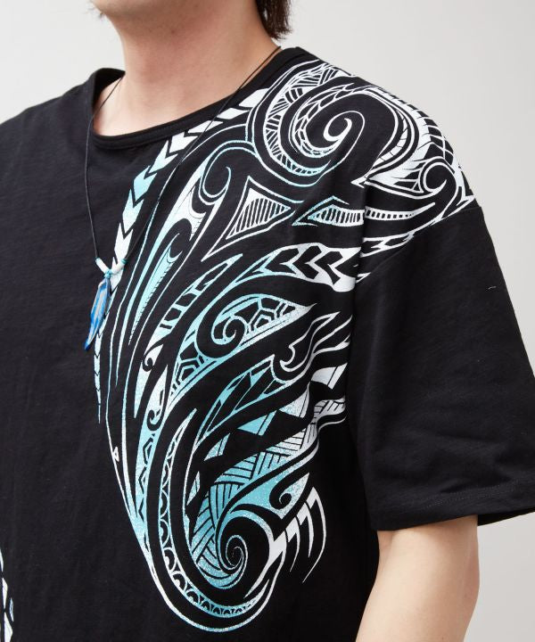 Tribal Pattern Slub T-Shirt by AMINA - Ametsuchi