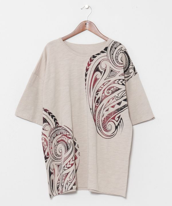 Tribal Pattern Slub T-Shirt by AMINA - Ametsuchi