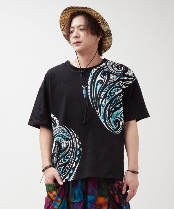 Tribal Pattern Slub T-Shirt by AMINA - Ametsuchi
