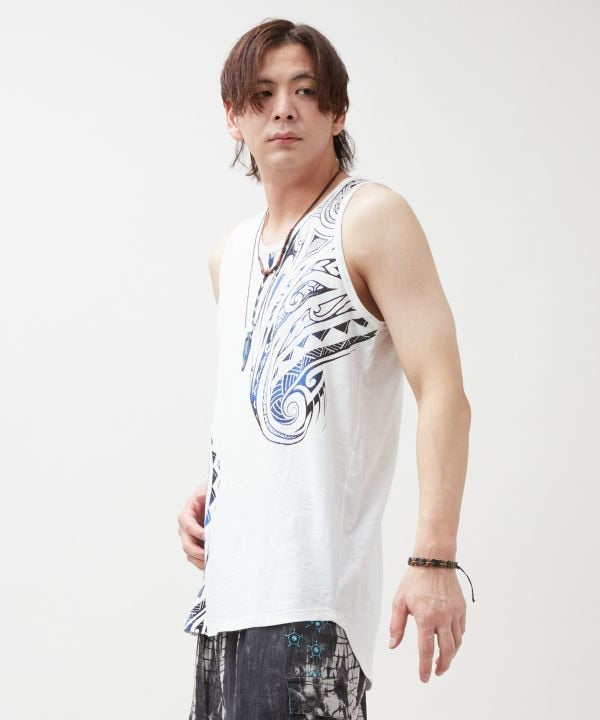 Tribal Print Cotton Tank Top by AMINA - Ametsuchi