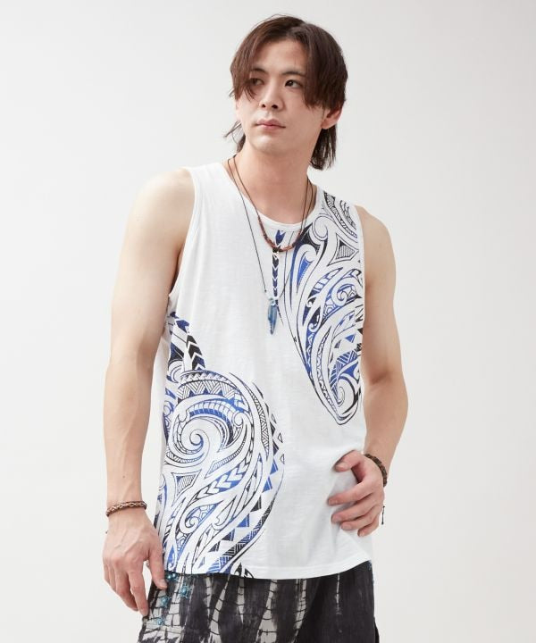Tribal Print Cotton Tank Top by AMINA - Ametsuchi