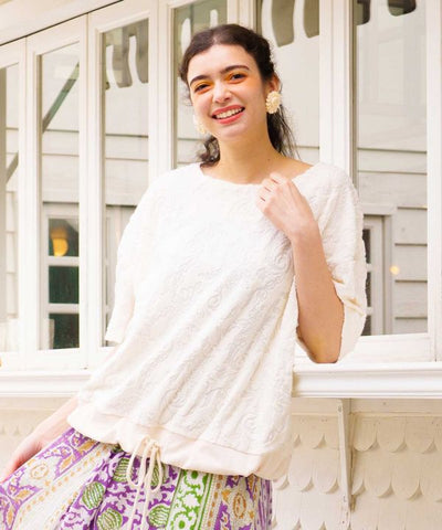 Paisley Pile Drawstring Top by AMINA - Ametsuchi