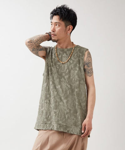 Soft Paisley Pile Tank Top by AMINA - Ametsuchi