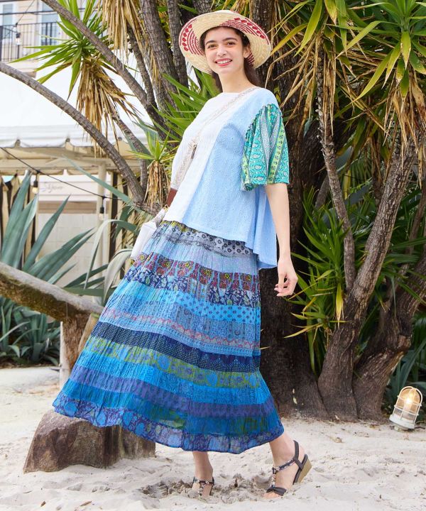 Patchwork Flare Sleeve Top by AMINA - Ametsuchi