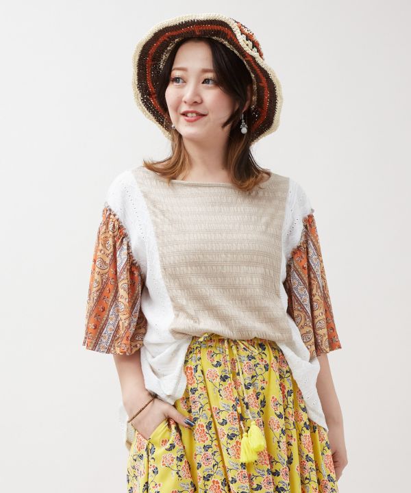 Patchwork Flare Sleeve Top by AMINA - Ametsuchi