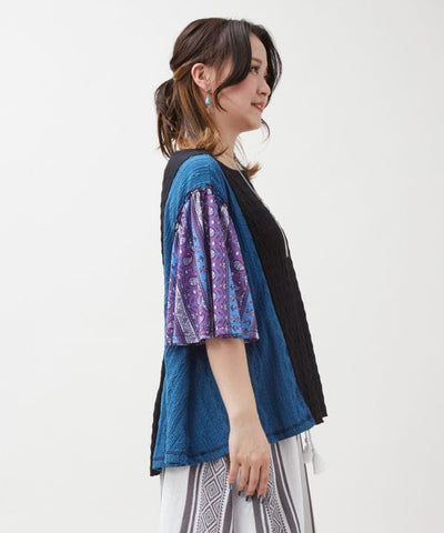 Patchwork Flare Sleeve Top by AMINA - Ametsuchi