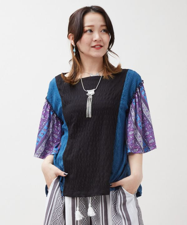 Patchwork Flare Sleeve Top by AMINA - Ametsuchi