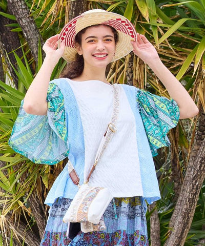 Patchwork Flare Sleeve Top by AMINA - Ametsuchi