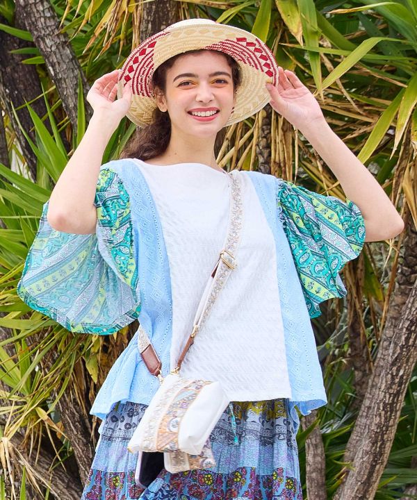 Patchwork Flare Sleeve Top by AMINA - Ametsuchi
