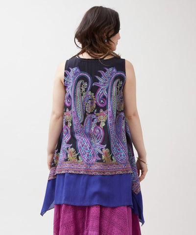 Asymmetrical Paisley Bicolor Tank by AMINA - Ametsuchi