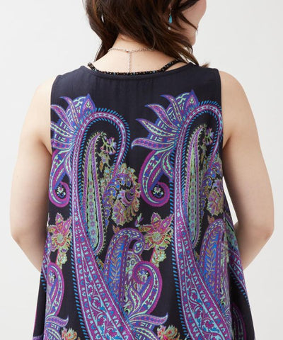 Asymmetrical Paisley Bicolor Tank by AMINA - Ametsuchi