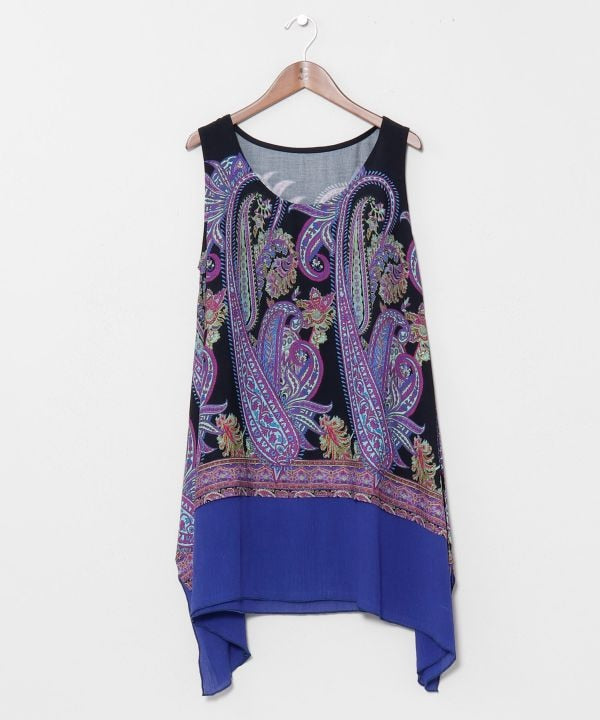 Asymmetrical Paisley Bicolor Tank by AMINA - Ametsuchi