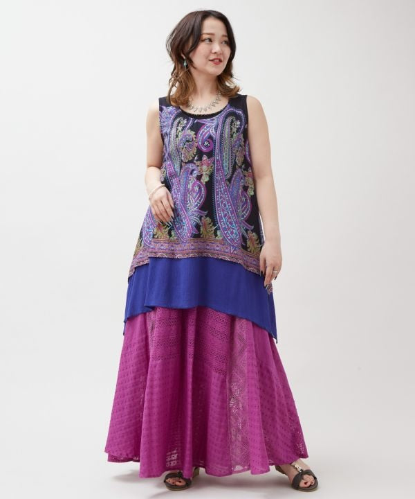 Asymmetrical Paisley Bicolor Tank by AMINA - Ametsuchi
