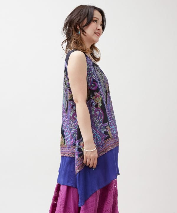Asymmetrical Paisley Bicolor Tank by AMINA - Ametsuchi