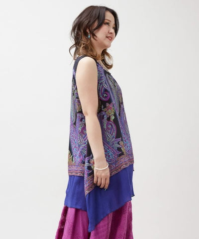 Asymmetrical Paisley Bicolor Tank by AMINA - Ametsuchi
