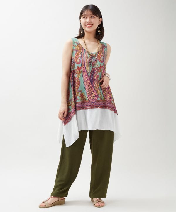 Asymmetrical Paisley Bicolor Tank by AMINA - Ametsuchi