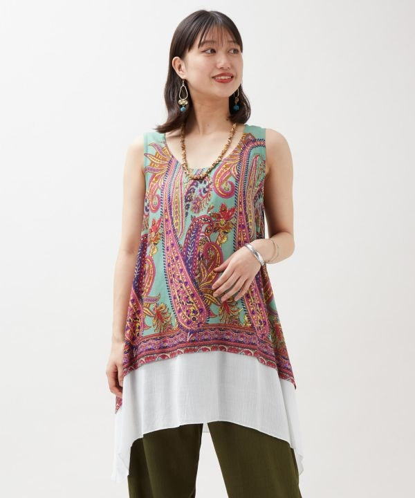 Asymmetrical Paisley Bicolor Tank by AMINA - Ametsuchi