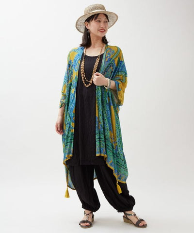 UV Protection Paisley Rayon Cardigan by AMINA - Ametsuchi