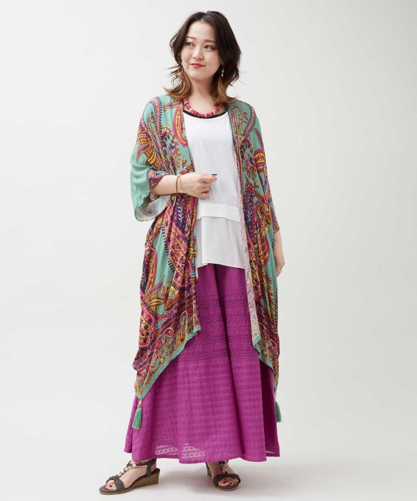 UV Protection Paisley Rayon Cardigan by AMINA - Ametsuchi