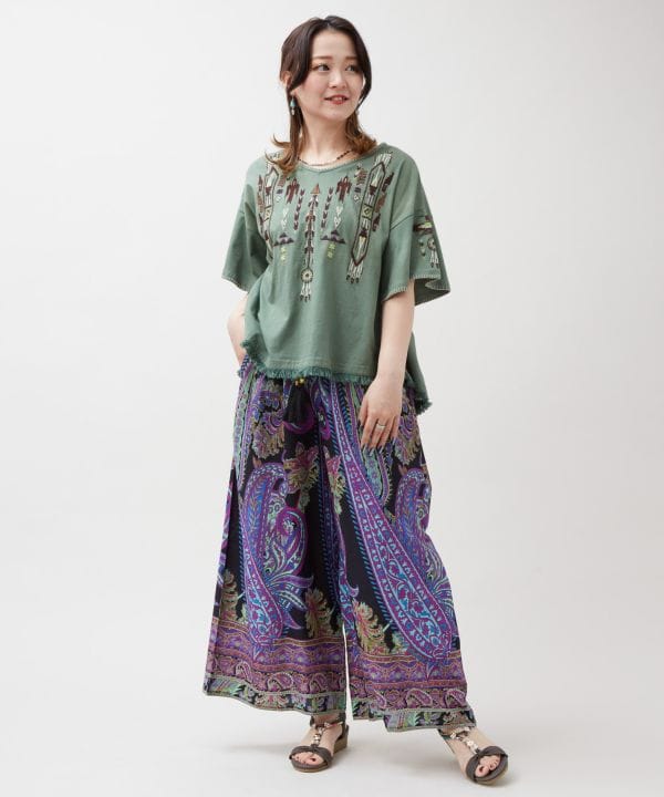 Wide Leg Paisley Rayon Pants by AMINA - Ametsuchi