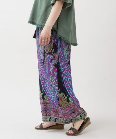 Wide Leg Paisley Rayon Pants by AMINA - Ametsuchi